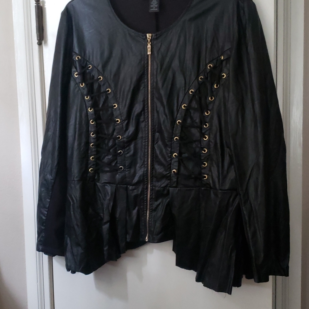 Lace up leather look jacket